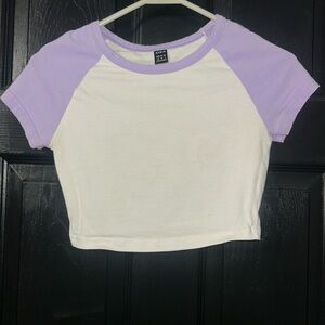 Purple and White Raglan Crop Top